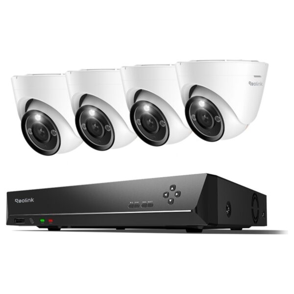 Reolink RLK8-1200D4-A stebėjimo komplektas: 8 kanalų įrašymo įrenginys + 4 kupolinės kameros, 12 MP