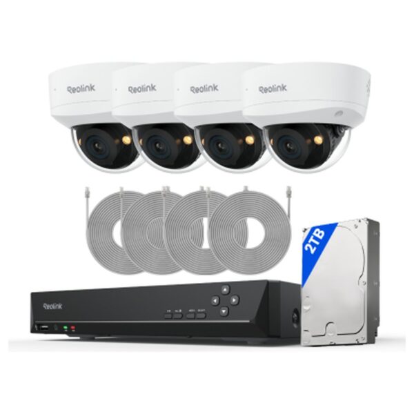 Reolink RLK8-1200V4 stebėjimo komplektas: 8 kanalų įrašymo įrenginys + 4 kupolinės kameros, 12 MP