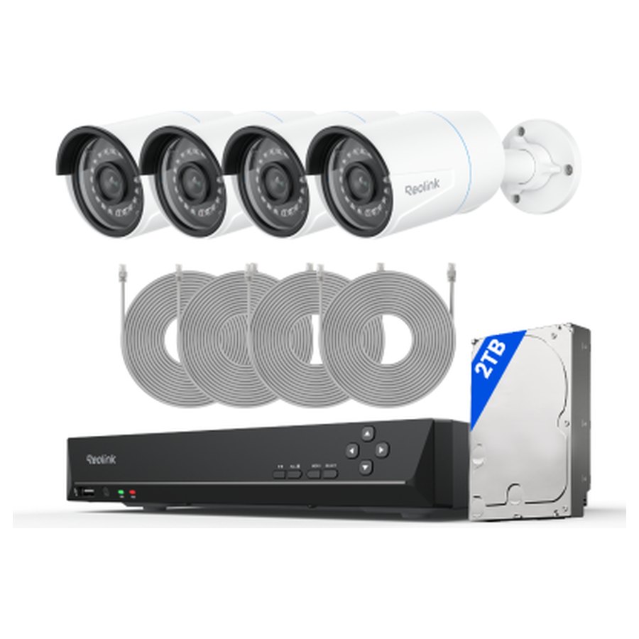 Reolink RLK8-410B4 stebėjimo komplektas: 8 kanalų įrašymo įrenginys + 4 kameros, 5 MP