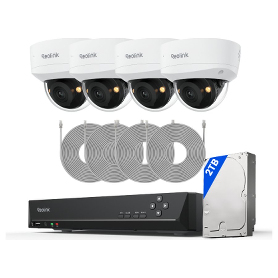 Reolink RLK8-800V4 stebėjimo komplektas: 8 kanalų įrašymo įrenginys + 4 kupolinės kameros, 4K