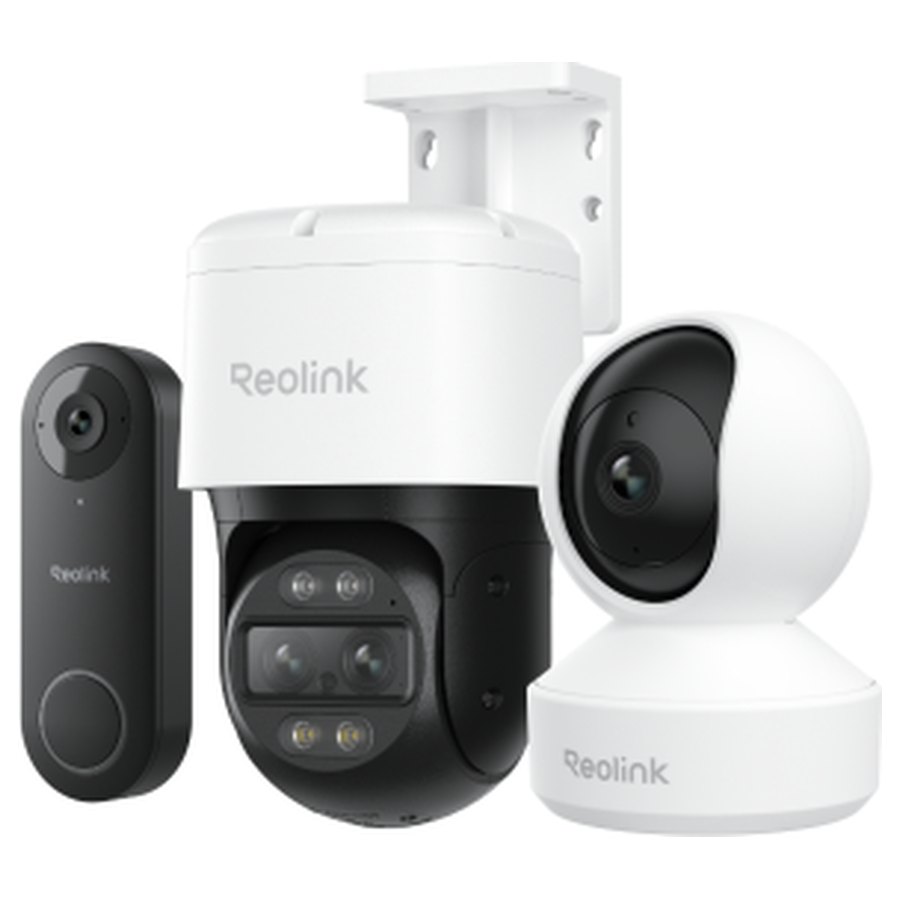 Reolink Whole-Home Essential stebėjimo komplektas: vidaus kamera, lauko kamera ir vaizdo durų skambutis, 3 įrenginiai